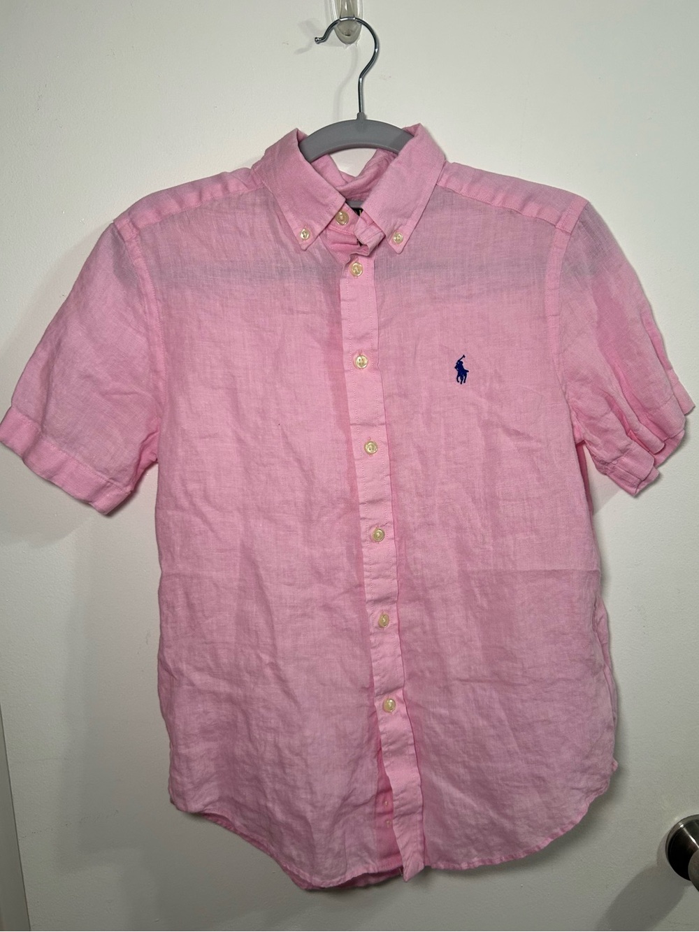 Polo by Ralph Lauren Big Boys Pink Short-Sleeve Linen Button-Down Pink Shirt